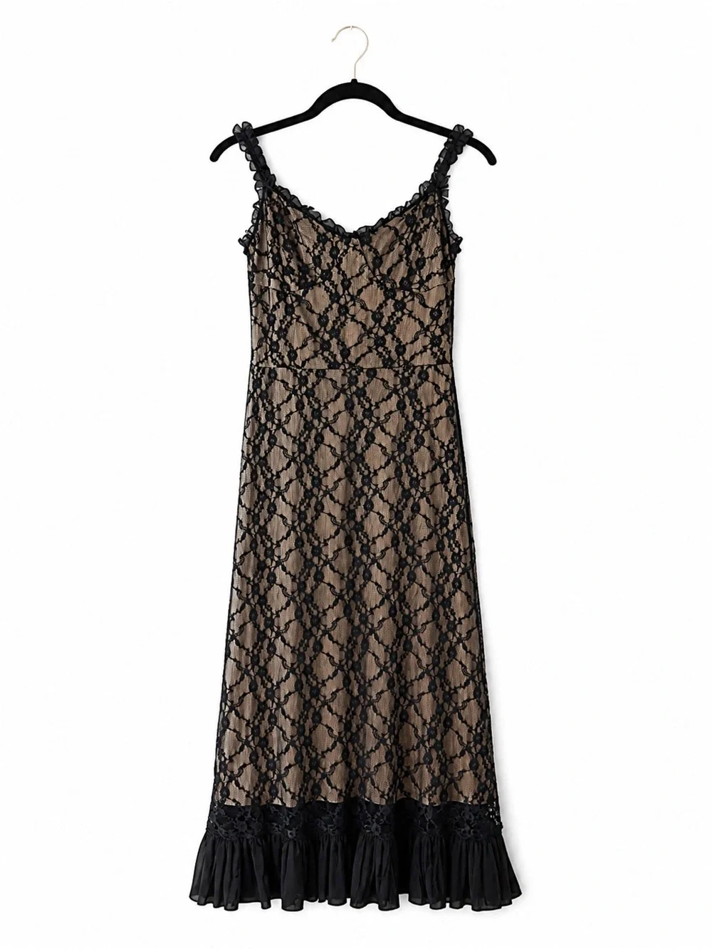 Black Lace Midi Dress | Sheer Nude Underlay | Elegant & Sexy | New - Picture 4 of 8